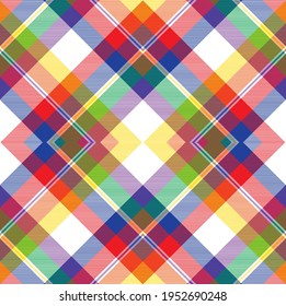 Rainbow Argyle Plaid Tartan textured Seamless pattern design suitable for fashion textiles and graphics