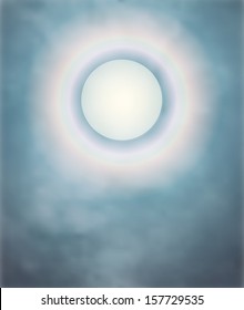 Rainbow around the moon on a misty night;  a vector mist layer created with a gradient mesh