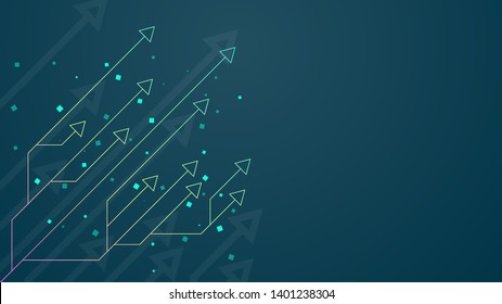 Rainbow up arrow circuit style on blue background illustration, business growth concept.