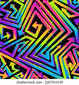 Rainbow arrow seamless pattern with space background