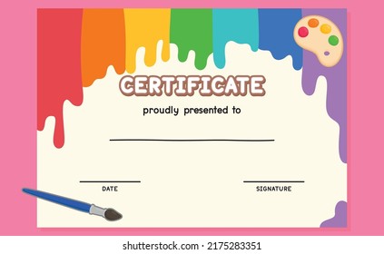 rainbow art certificate border frame template cute vector illustration