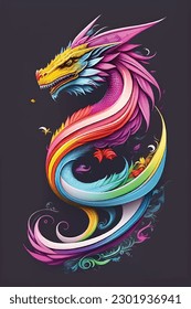 rainbow art colorful collage dragon vector illustration