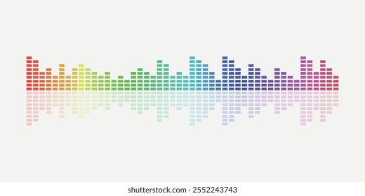 Barras de equalização de áudio Rainbow com reflexão. Equalizador de onda de som