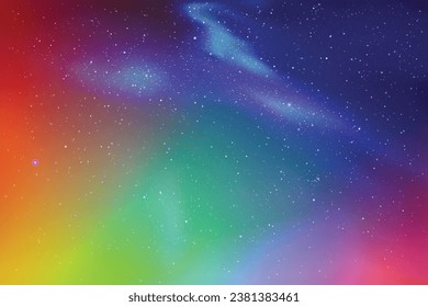 Aurora boreal arcoiris. Cielo estelar nocturno y luces polares coloridas 