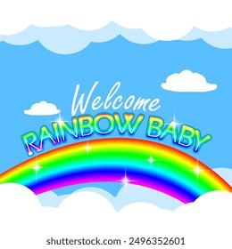 Rainbow Baby Day event banner. Beautiful rainbow over clouds with colorful rainbow bold text to celebrate on August 22nd