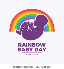 Rainbow Baby Day poster vector illustration. Cute newborn silhouette vector. Baby in fetal position and rainbow icon. Template for background, banner, card. August 22 every year. Important day