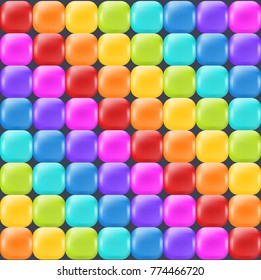 Rainbow backdrop with realistic glossy squares. Fun abstract backdrop for decor and selebration. Beautiful vector background. 