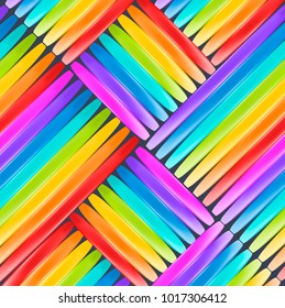 Rainbow backdrop with realistic glossy stripes. Fun abstract backdrop for decor and selebration. Beautiful vector background. 