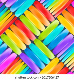 Rainbow backdrop with realistic glossy stripes. Fun abstract backdrop for decor and selebration. Beautiful vector background. 
