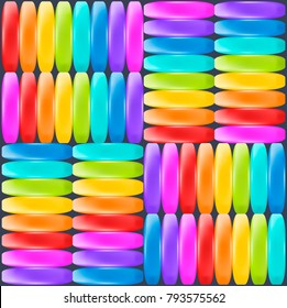 Rainbow backdrop with realistic glossy stripes. Fun abstract backdrop for decor and selebration. Beautiful vector background. 