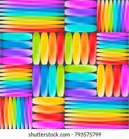 Rainbow backdrop with realistic glossy stripes. Fun abstract backdrop for decor and selebration. Beautiful vector background. 