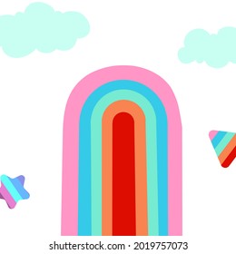 Fondo arcoiris, arco iris. Imagen de caricatura en el fondo de la luz.