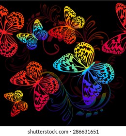 rainbow  background with butterflies. seamless background. Vector