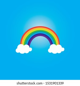 rainbow background, children theme, blue background and two white clouds, vector, eps