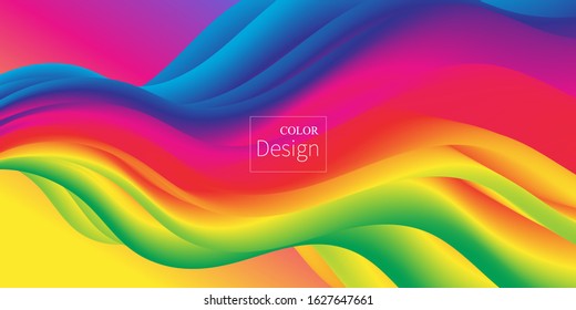 Rainbow Background. Fluid Shapes. Wave Pattern. Summer Poster. Colorful Gradient. Flow Shape. Abstract Cover. Rainbow Color. Vector Illustration. Fluid Flow.