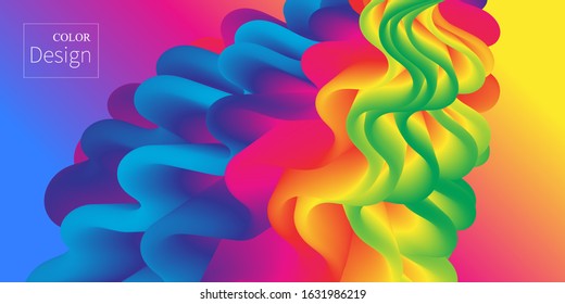 Rainbow Background. Fluid Shapes. Wave Pattern. Summer Poster. Colorful Gradient. Flow Shape. Abstract Cover. Rainbow Color. Vector Illustration. Fluid Flow.