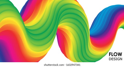 Rainbow Background. Fluid Shapes. Wave Pattern. Summer Poster. Colorful Gradient. Flow Shape. Abstract Cover. Rainbow Color. Vector Illustration. Fluid Flow.