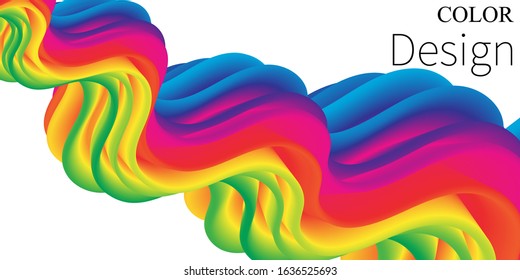 Rainbow Background. Fluid Shapes. Wave Pattern. Summer Poster. Colorful Gradient. Flow Shape. Abstract Cover. Rainbow Color. Vector Illustration. Fluid Flow.