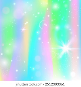 Fondo del arco iris. Gradiente Kawaii verde. Holograma de unicornio. Malla de fantasía iridiscente. Invitación mística amarilla. Patrón de destellos rosados. Telón de fondo de hadas. Fondo del arco iris del caramelo.