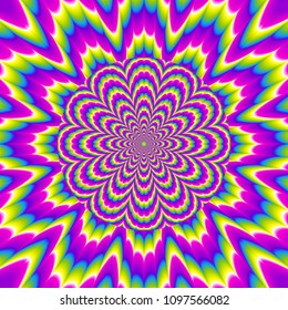 Rainbow background with with growing sphere. Optical expansion illusion.
