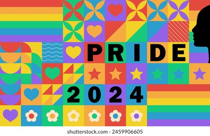Regenbogenhintergrund mit Herzen. In: LGBT+ Pride design. In: Rainbow Community Pride Month. Liebe, Freiheit, Support, Frieden. Poster mit LGBT Regenbogenfahne, Herz und Liebe. Bunte Social Media Post Vorlage
