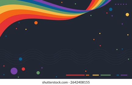 Rainbow background with hearts. LGBT+ Pride design. Rainbow community pride month. Love, freedom, support, peace. Poster with LGBT rainbow