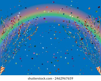 Ilustración de fondo de arco iris con galletas y confeti