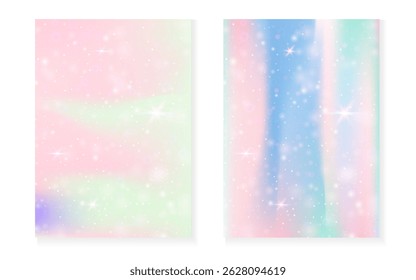 Fundo de arco-íris com gradiente de princesa kawaii. Holograma de unicórnio mágico.