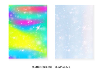 Fondo de arco iris con degradado de princesa kawaii. Holograma de unicornio mágico.