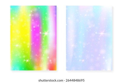 Fundo de arco-íris com gradiente de princesa kawaii. Holograma de unicórnio mágico.