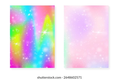 Fondo de arco iris con degradado de princesa kawaii. Holograma de unicornio mágico.