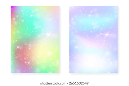 Fondo de arco iris con degradado de princesa kawaii. Holograma de unicornio mágico.