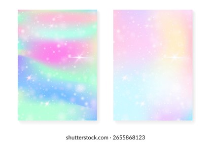 Fondo de arco iris con degradado de princesa kawaii. Holograma de unicornio mágico.