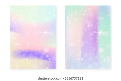 Fondo de arco iris con degradado de princesa kawaii. Holograma de unicornio mágico.