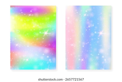 Fondo de arco iris con degradado de princesa kawaii. Holograma de unicornio mágico.
