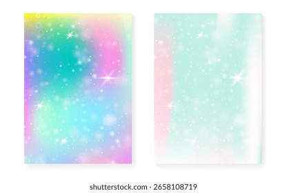Fundo de arco-íris com gradiente de princesa kawaii. Holograma de unicórnio mágico.