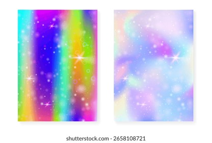 Fondo de arco iris con degradado de princesa kawaii. Holograma de unicornio mágico.