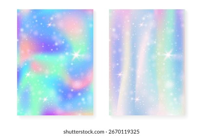 Fundo de arco-íris com gradiente de princesa kawaii. Holograma de unicórnio mágico.