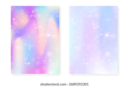 Fondo de arco iris con degradado de princesa kawaii. Holograma de unicornio mágico.