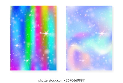 Fondo de arco iris con degradado de princesa kawaii. Holograma de unicornio mágico.