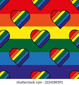 Rainbow background with lgbt+ heart. Pride month. LGBT flag. Striped 3d background with shadows.