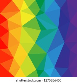 Rainbow background. Low poly. Seven colors of the rainbow - red, orange, yellow, green, blue, blue and purple. Bright and creative. Vector illustration for design.