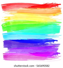 Rainbow background made watercolor brushes. Isolated vector illustration on white background.
