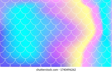 Rainbow Background. Mermaid Scales. Kawaii Colorful Backdrop. Holographic Print. Bright Mermaid Pattern. Vector Illustration. Unicorn Rainbow Background.