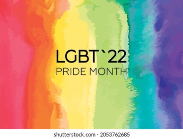 rainbow background painted in watercolor with lgbt 2022 logo. smooth transition of paint. LGBTQ support. human rights. for postcard, poster, banner or other design. vector bright colorful illustration