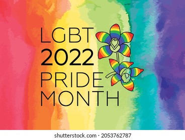 rainbow background painted in watercolor with lgbt 2022 logo. smooth transition of paint. LGBTQ support. human rights. for postcard, poster, banner or other design. vector bright colorful illustration