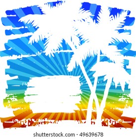 Rainbow background with palm trees