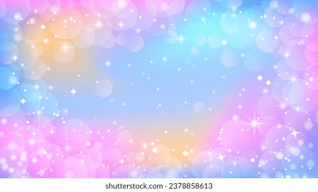 Rainbow background. Pastel bokeh background with glittering stars and sparkles.