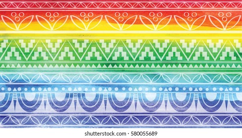 Rainbow background with a pattern. Watercolor. Handmade.