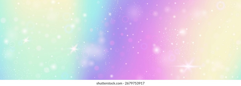 Regenbogen-Hintergrund. rosafarbenes Feenmuster und ein wunderschönes Zauberhologramm. violetter Kawaii-Farbverlauf. Helle Neon-Kulisse von Galaxie, Himmel und Universum Licht. blauer Regenbogen-Hintergrund.